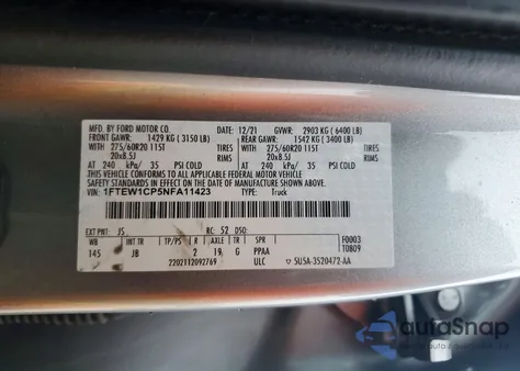 2022 Ford F150 Supercrew from USA, damaged, VIN 1FTEW1CP5NFA11423